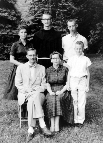 Front row L-R: John Bok Sr., Margaret, Jim (Fr. Jim Bok, OFM) Back row L-R: Mary, John Jr.(Fr. John Bok, OFM), Jerry
